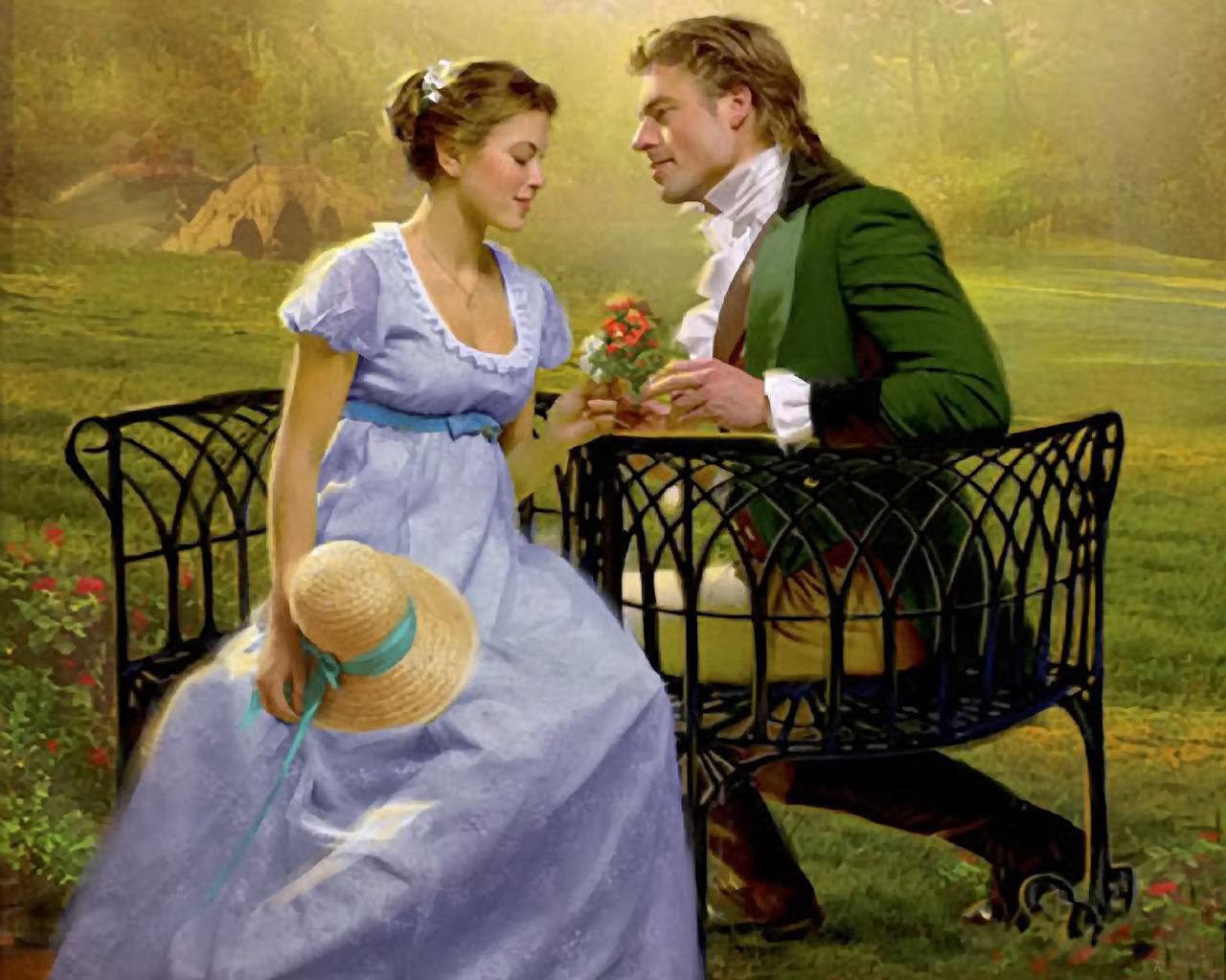 Влюбленная пара в саду картина